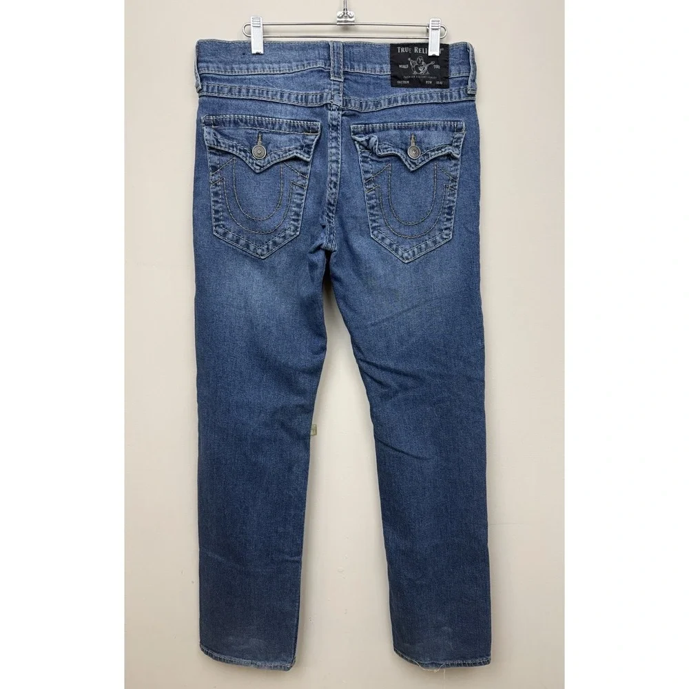True Religion Ricky Relaxed Straight Jeans Light Wash Flap Pocket Y2K Streetwear